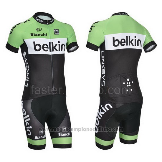 2014 Abbigliamento Ciclismo Belkin Verde e Nero Manica Corta e Salopette